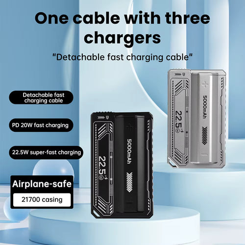 20W PD Fast Charging 21700 DIY Power Bank Case with Detachable Cables (Bare Case) 2