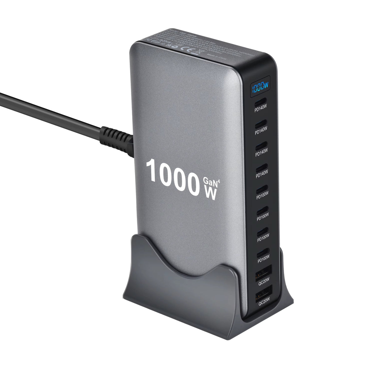 1000W 10-Port GaN Desktop Adapter 140W PD Fast Charging for MacBook Pro Laptop, 100W for Phone Tablet, Multi Port USB Hub Statio 5