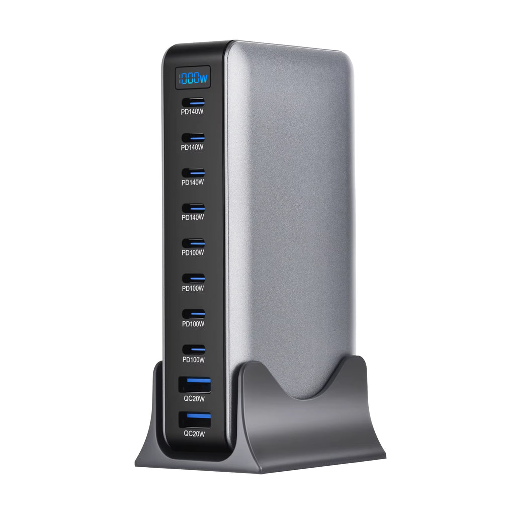 1000W 10-Port GaN Desktop Adapter 140W PD Fast Charging for MacBook Pro Laptop, 100W for Phone Tablet, Multi Port USB Hub Statio 2
