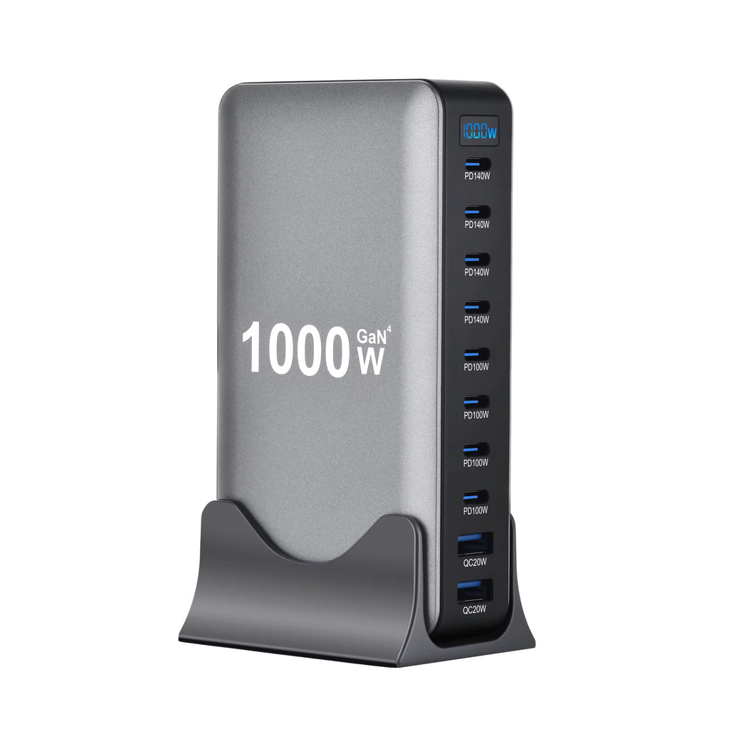 1000W 10-Port GaN Desktop Adapter 140W PD Fast Charging for MacBook Pro Laptop, 100W for Phone Tablet, Multi Port USB Hub Statio 1