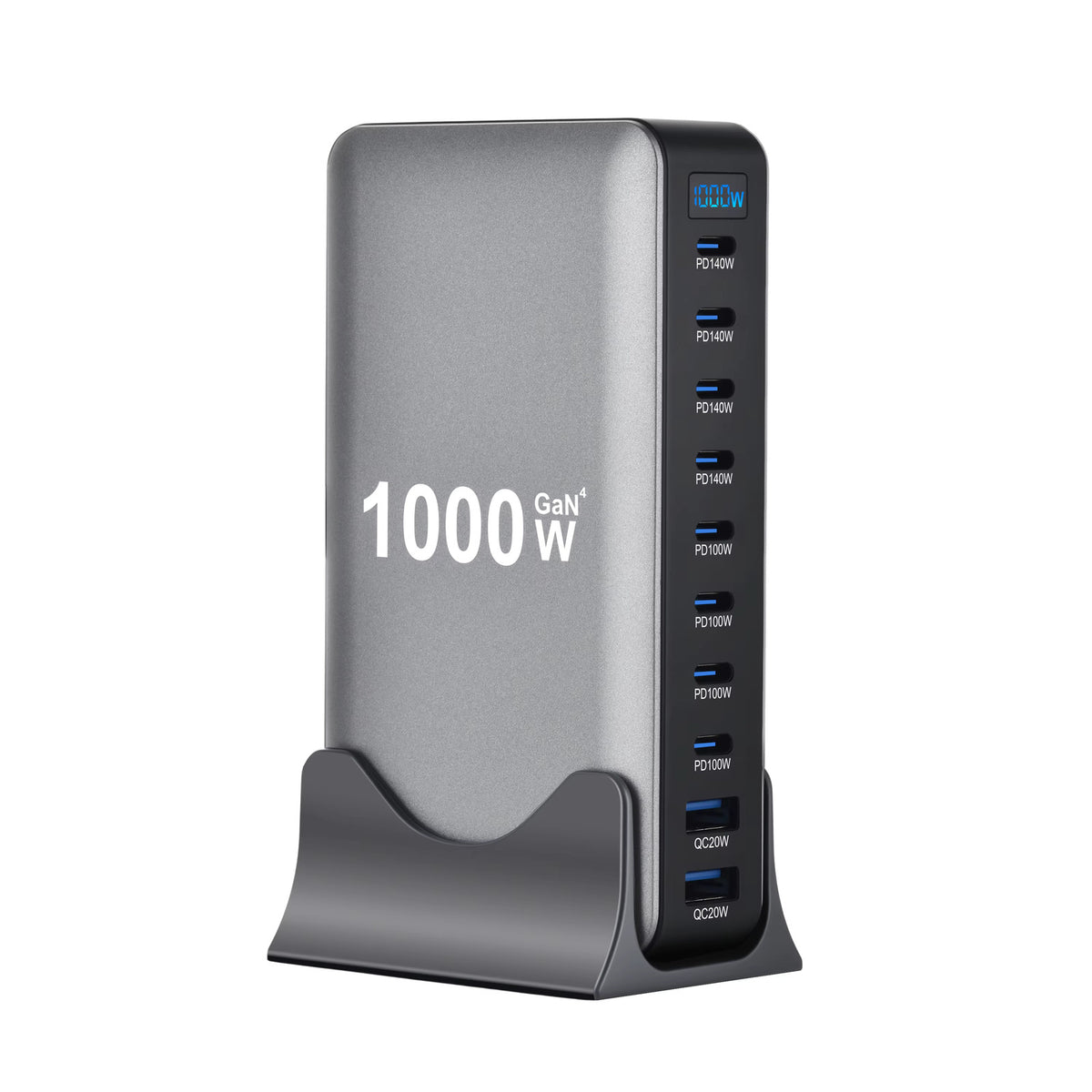 1000W 10-Port GaN Desktop Adapter 140W PD Fast Charging for MacBook Pro Laptop, 100W for Phone Tablet, Multi Port USB Hub Statio 1
