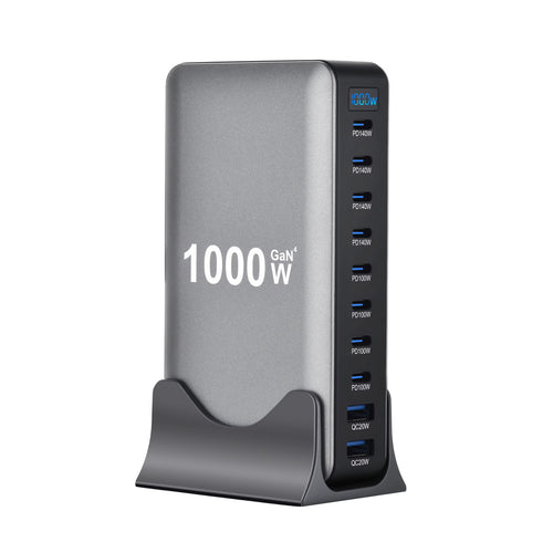 1000W 10-Port GaN Desktop Adapter 140W PD Fast Charging for MacBook Pro Laptop, 100W for Phone Tablet, Multi Port USB Hub Statio 1