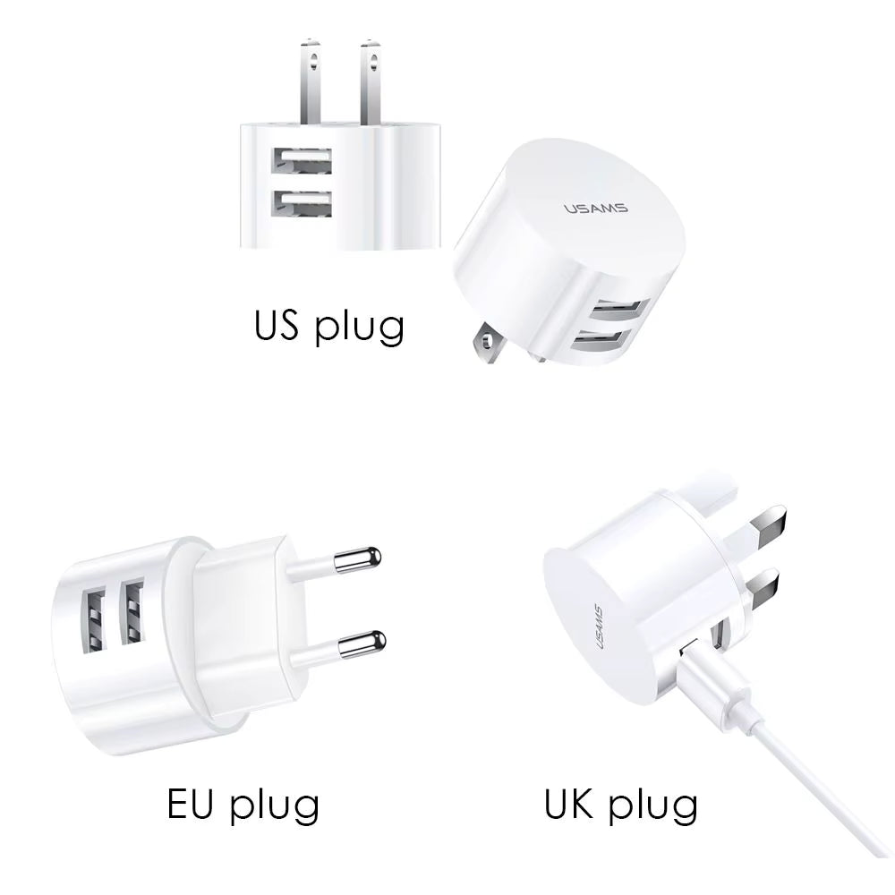 5V 2.1A White Dual USB Charger Quick Charge Wall Charger Mobile Phone Charging Mini Round Adapter Travel Charger 2