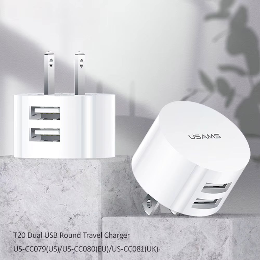 5V 2.1A White Dual USB Charger Quick Charge Wall Charger Mobile Phone Charging Mini Round Adapter Travel Charger 1