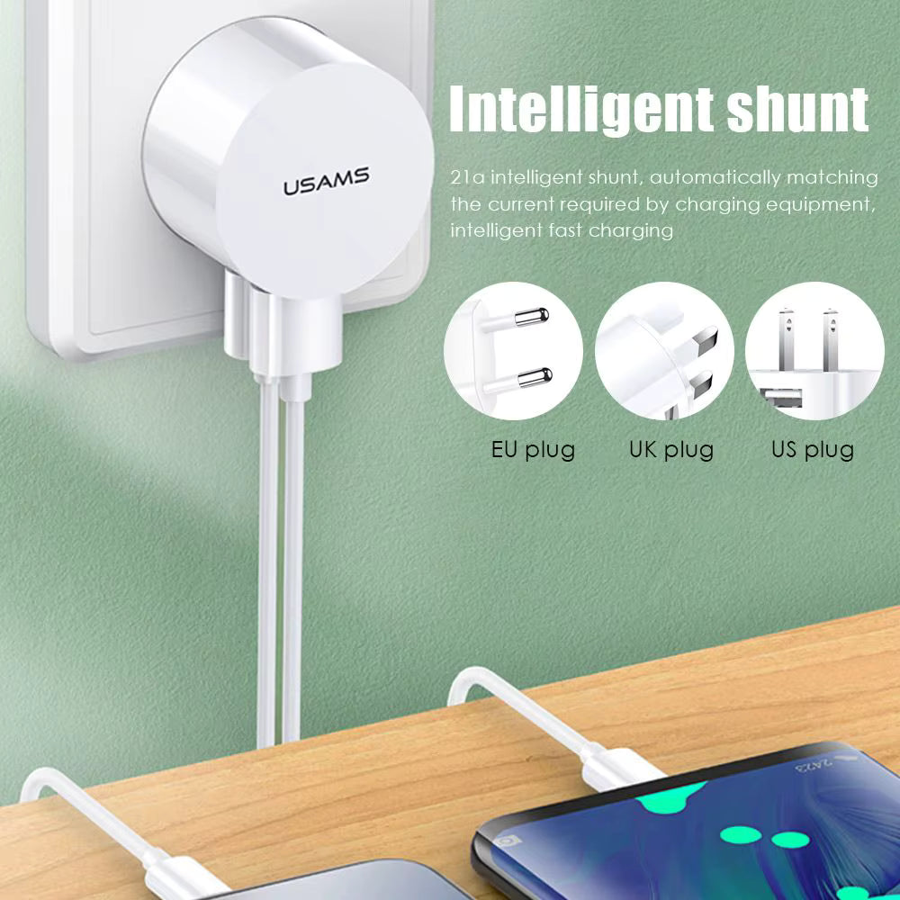 5V 2.1A White Dual USB Charger Quick Charge Wall Charger Mobile Phone Charging Mini Round Adapter Travel Charger 5