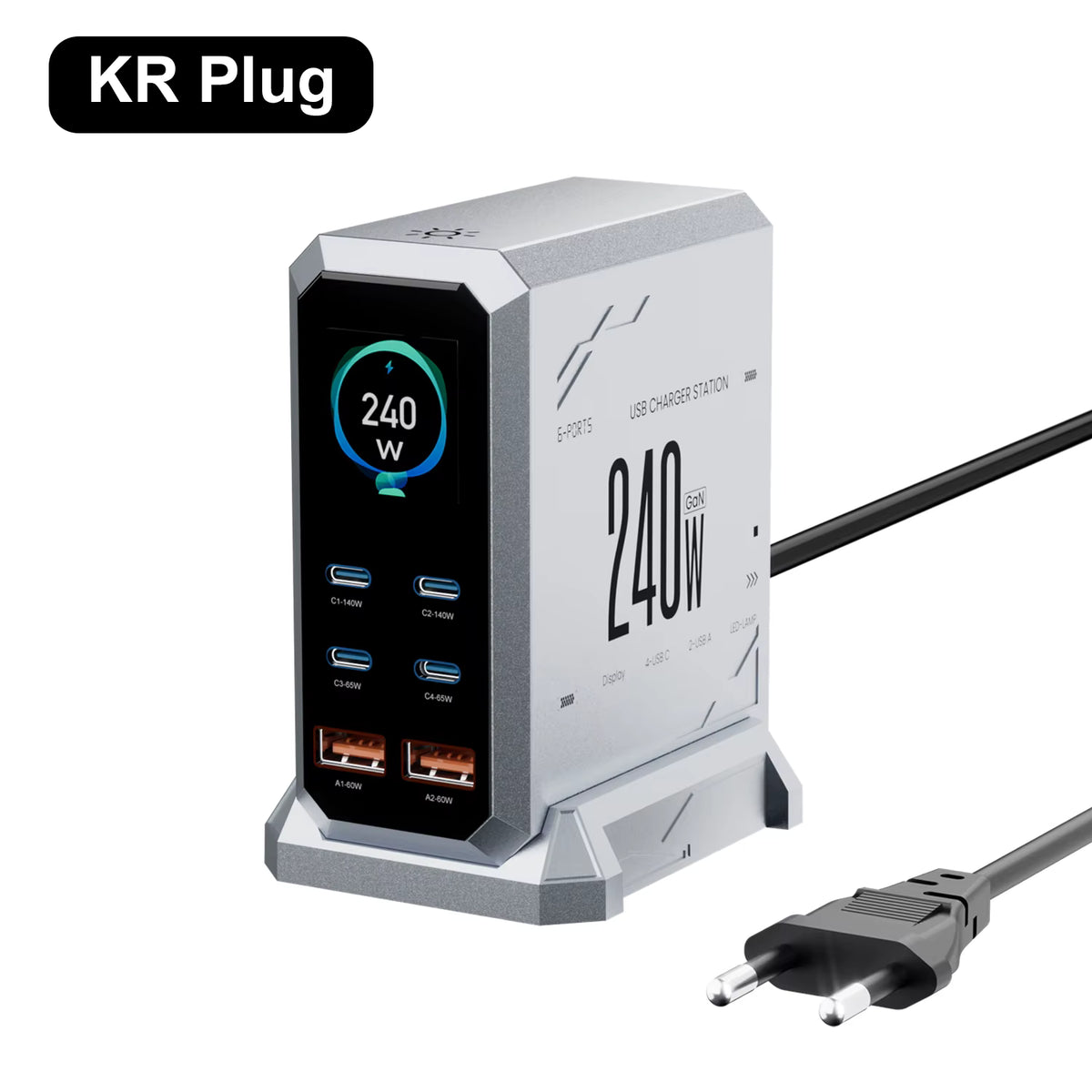 240W GaN Charger 6-IN-1 140W PD3.1 PPS USB Type C Digital Display Fast Charging Station for iPhone 16 15 MacBook Laptops Samsung
