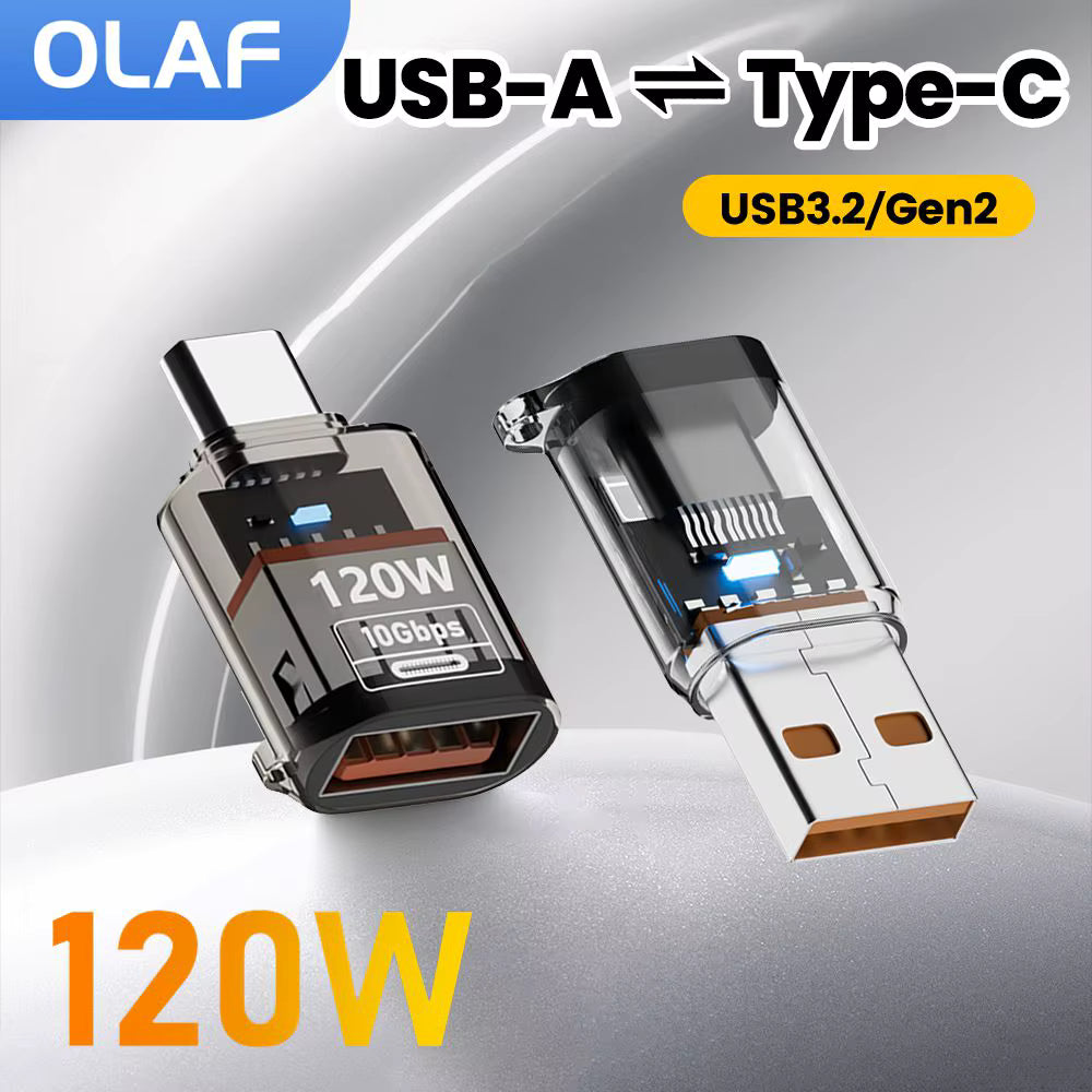 120W Type C To USB A OTG Adapter Fast Charging USB3.2 To Type C Female Adapter Fast Charging OTG For iPhone 15 16 Macbook iPad 1