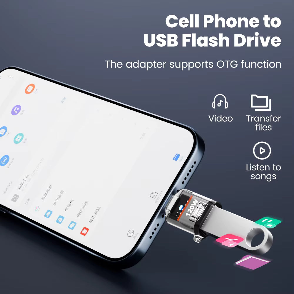 120W Type C To USB A OTG Adapter Fast Charging USB3.2 To Type C Female Adapter Fast Charging OTG For iPhone 15 16 Macbook iPad 6