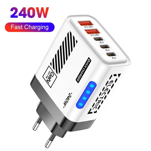 5 Port GaN USB C Charger 240W PD Fast Charger Phone Adapter Wall Charger For iPhone Samsung Xiaomi Huawei Fast Charging Plug 1