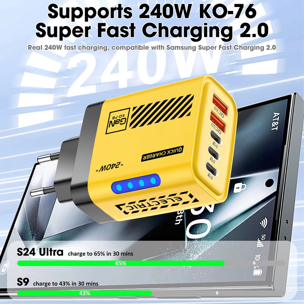 5 Port GaN USB C Charger 240W PD Fast Charger Phone Adapter Wall Charger For iPhone Samsung Xiaomi Huawei Fast Charging Plug 2