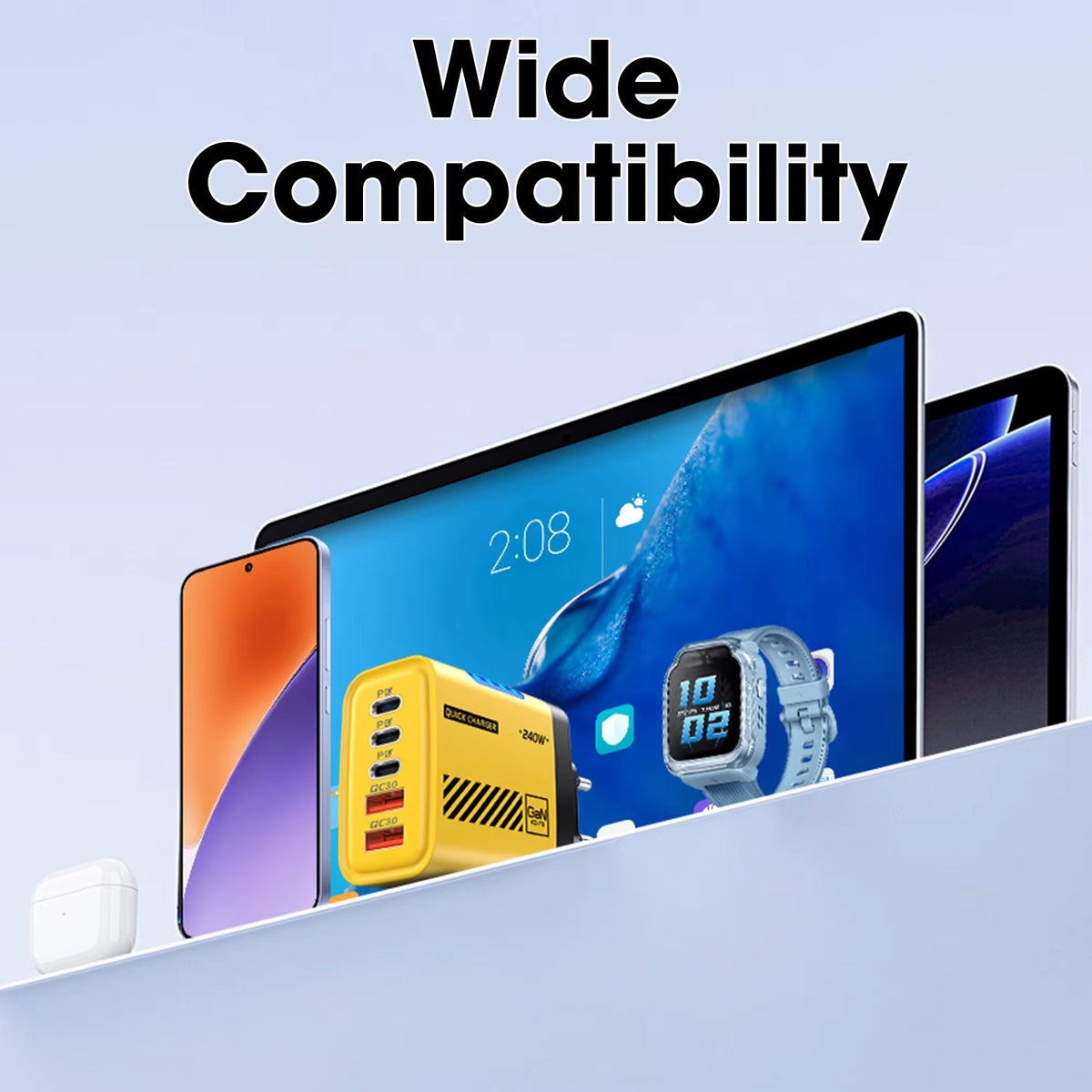5 Port GaN USB C Charger 240W PD Fast Charger Phone Adapter Wall Charger For iPhone Samsung Xiaomi Huawei Fast Charging Plug 5