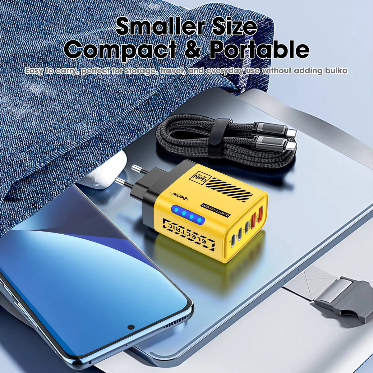 5 Port GaN USB C Charger 240W PD Fast Charger Phone Adapter Wall Charger For iPhone Samsung Xiaomi Huawei Fast Charging Plug 4