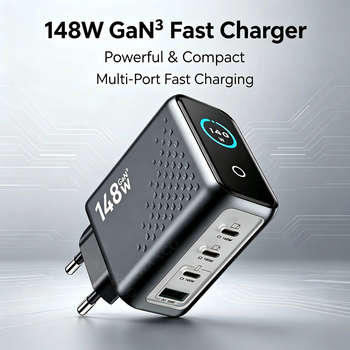 148W GaN Fast Charger 4-Port USB-C Compact Wall Adapter with Smart Display for MacBook iPad iPhone (Non-Battery) 1