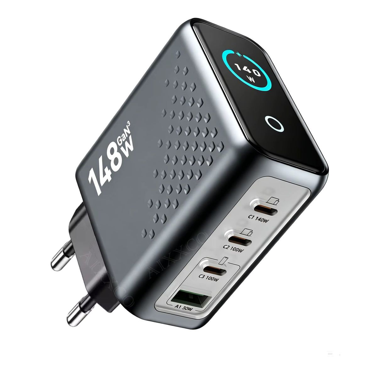148W GaN Fast Charger 4-Port USB-C Compact Wall Adapter with Smart Display for MacBook iPad iPhone (Non-Battery)