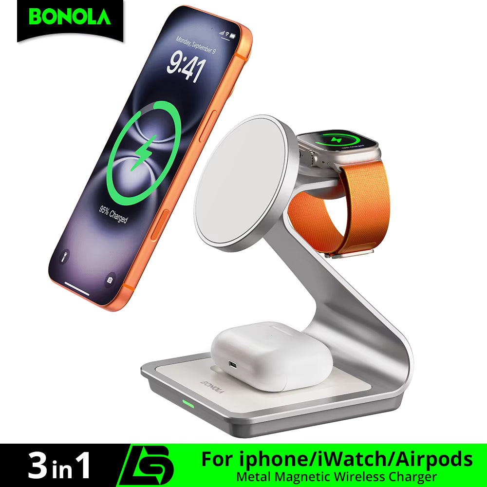 Bonola Magnetic 3 in 1 Wireless Charger for iPhone 17/16/15/13/14/12 30W Wireless Charging Station for Apple Watch/AirPods Pro 1