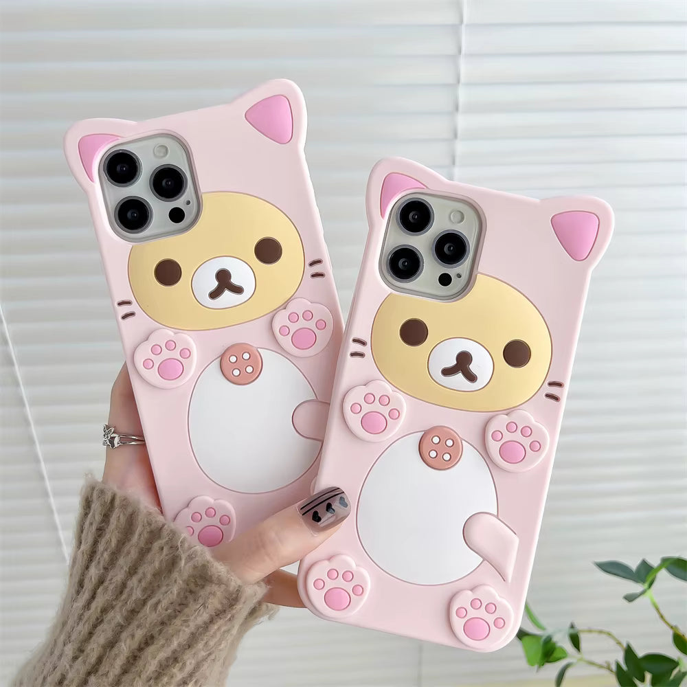 Cute Rilakkuma Bear Case For iPhone 17 Pro max 16 15 14 13 12 Mini 11 Pro Max Xs XR 6 7 8 Plus SE Kawaii Cat Silicone Soft Cover 1