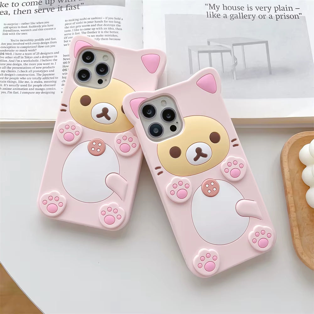 Cute Rilakkuma Bear Case For iPhone 17 Pro max 16 15 14 13 12 Mini 11 Pro Max Xs XR 6 7 8 Plus SE Kawaii Cat Silicone Soft Cover 2