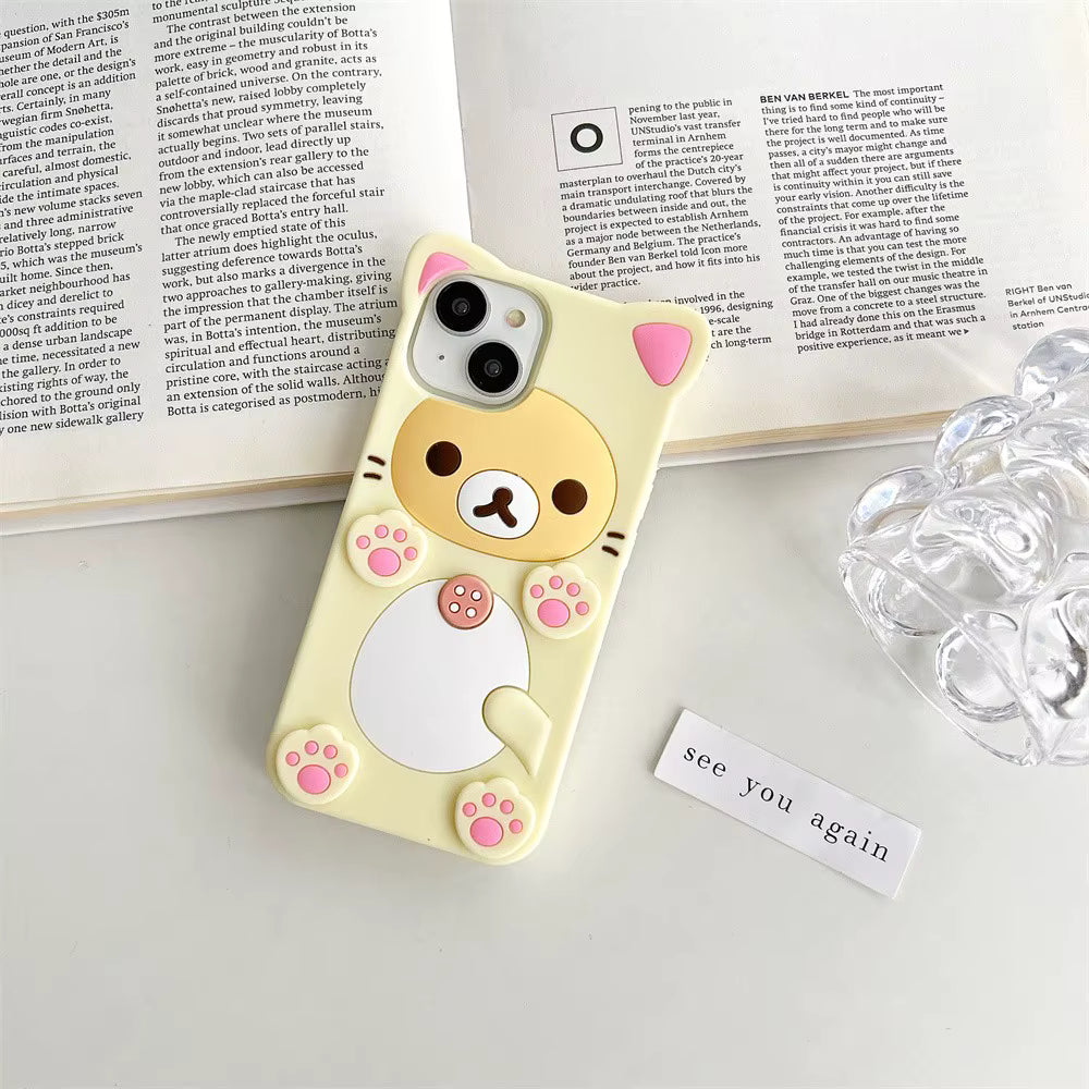 Cute Rilakkuma Bear Case For iPhone 17 Pro max 16 15 14 13 12 Mini 11 Pro Max Xs XR 6 7 8 Plus SE Kawaii Cat Silicone Soft Cover