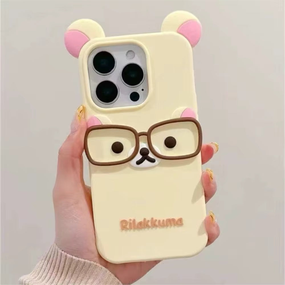 Cute Rilakkuma Bear Case For iPhone 17 Pro max 16 15 14 13 12 Mini 11 Pro Max Xs XR 6 7 8 Plus SE Kawaii Cat Silicone Soft Cover