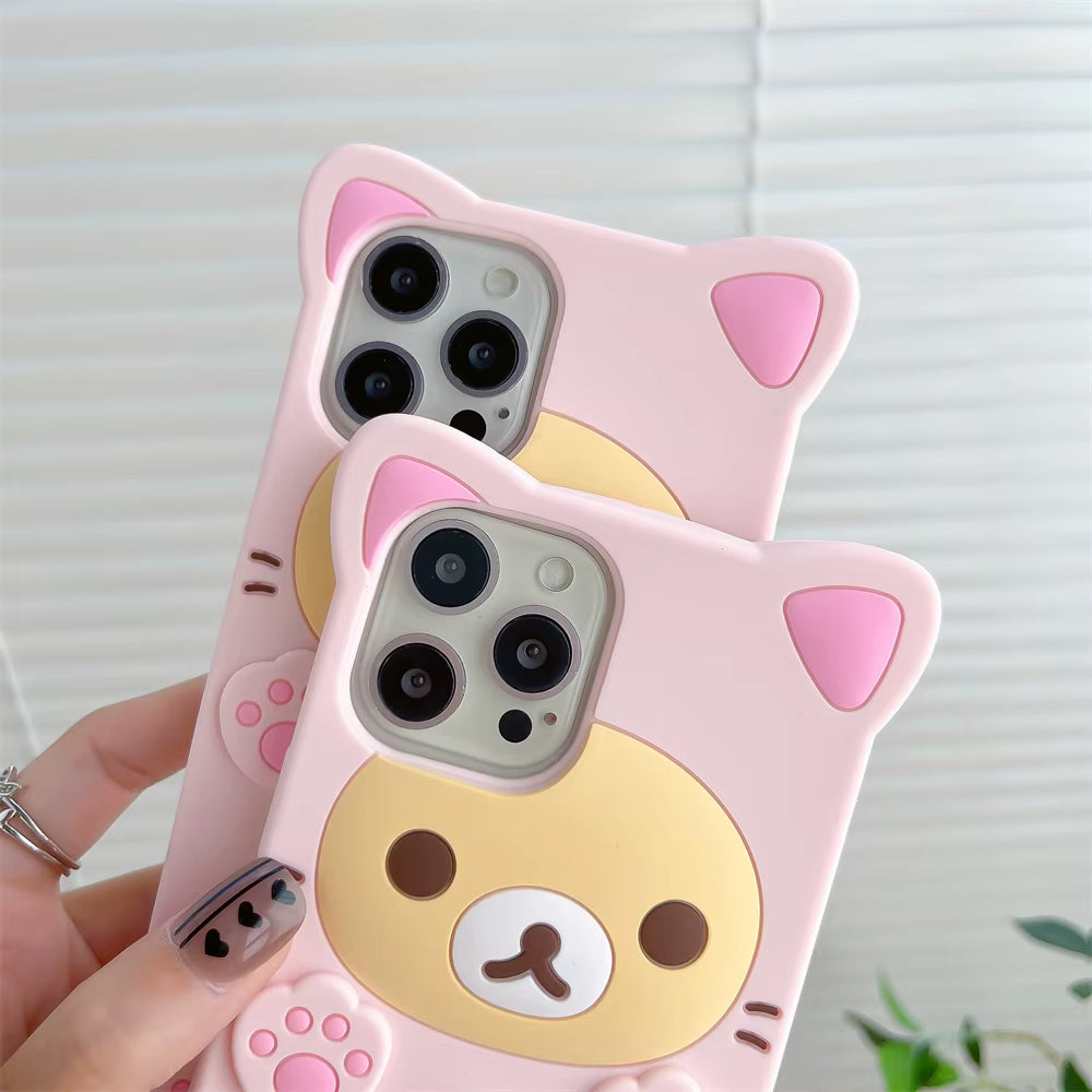 Cute Rilakkuma Bear Case For iPhone 17 Pro max 16 15 14 13 12 Mini 11 Pro Max Xs XR 6 7 8 Plus SE Kawaii Cat Silicone Soft Cover 5