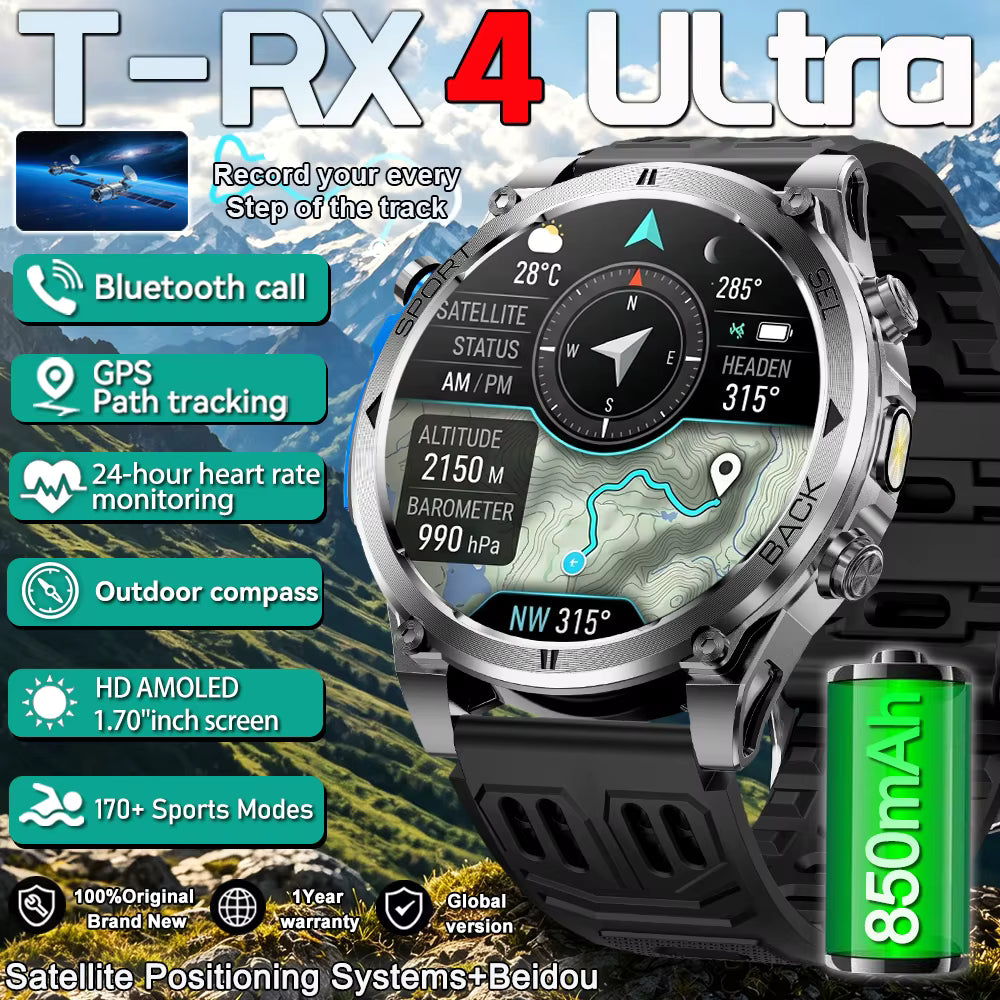 T-RX 4 Ultra Outdoor Smart Watch 1.7inch HD AMOLED GPS Tracking Altitude Barometer Compass Call 170+Sports Modes Smart watch 1