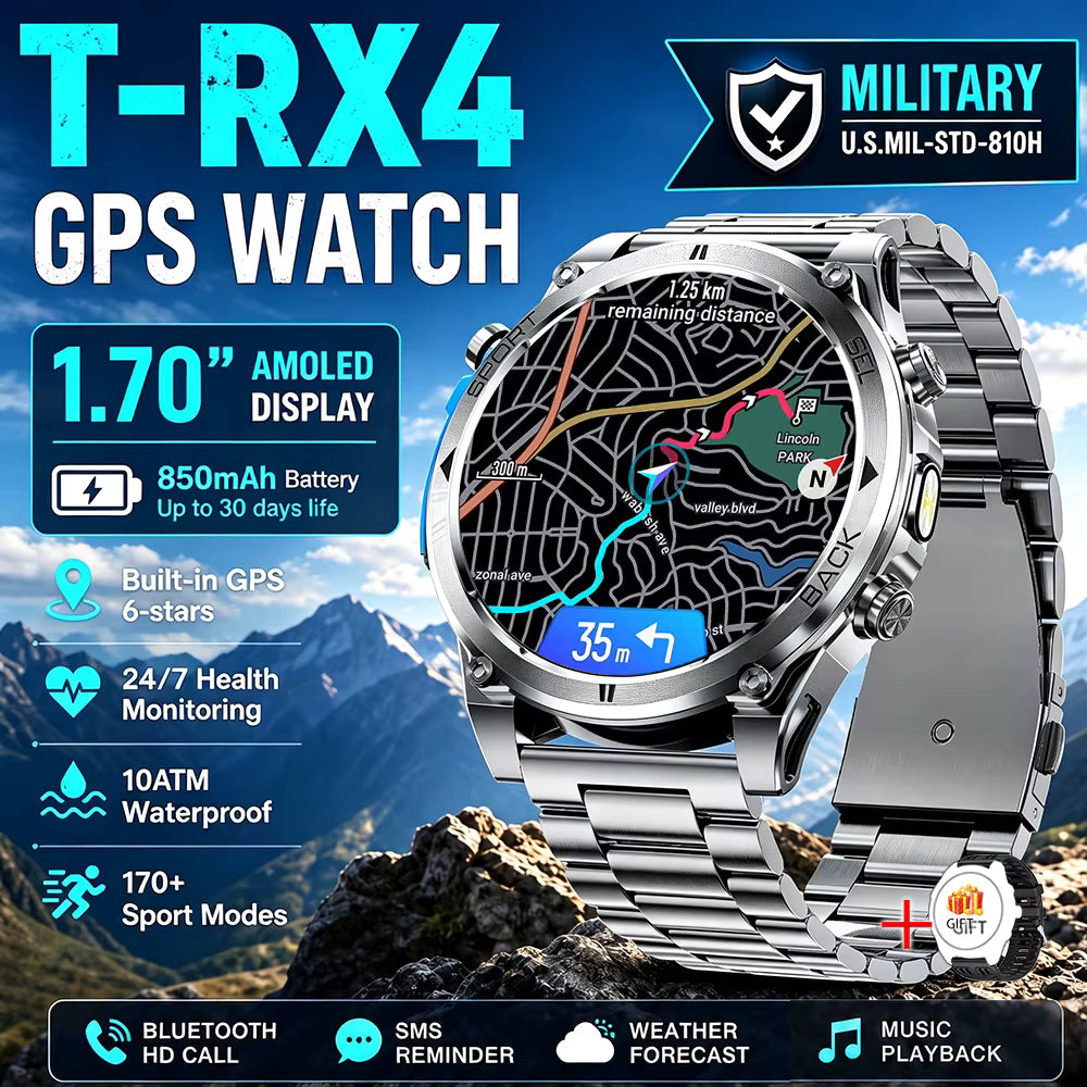 T-RX 4 Ultra Outdoor Smart Watch 1.7inch HD AMOLED GPS Tracking Altitude Barometer Compass Call 170+Sports Modes Smart watch