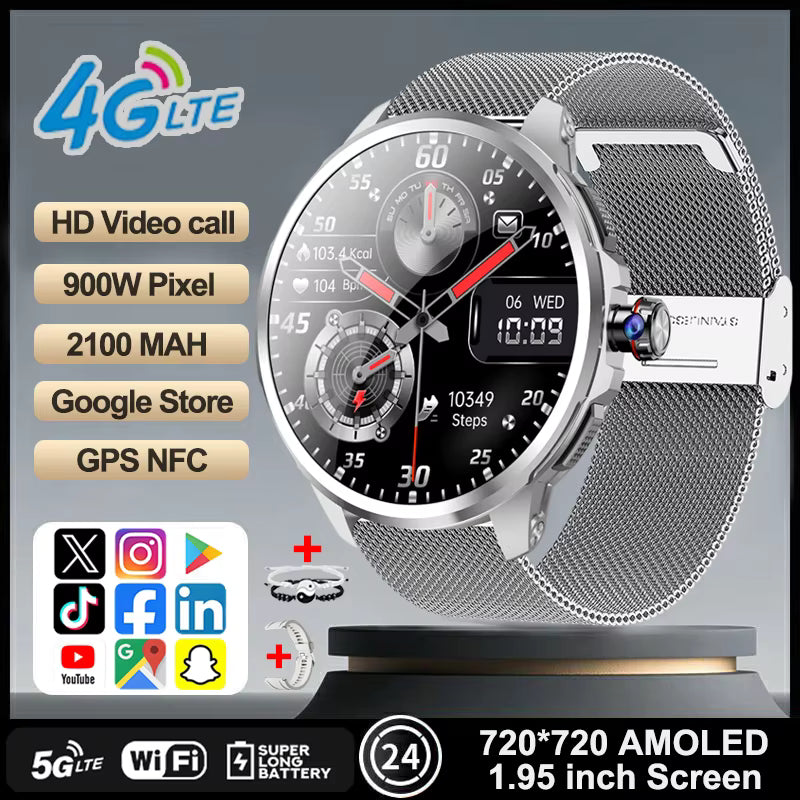 4G/3G Full Network Smart Watch 1.95 inch AMOLED Big Screen HD Video Call 16GB+256GB RAM Google Play Smartwatch WIFI GPS Watches