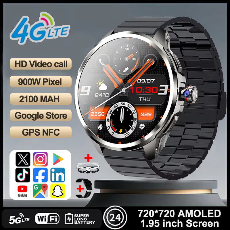 4G/3G Full Network Smart Watch 1.95 inch AMOLED Big Screen HD Video Call 16GB+256GB RAM Google Play Smartwatch WIFI GPS Watches