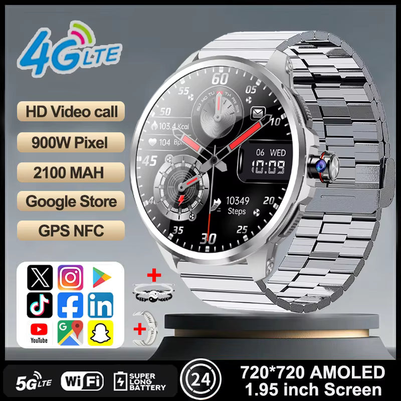 4G/3G Full Network Smart Watch 1.95 inch AMOLED Big Screen HD Video Call 16GB+256GB RAM Google Play Smartwatch WIFI GPS Watches