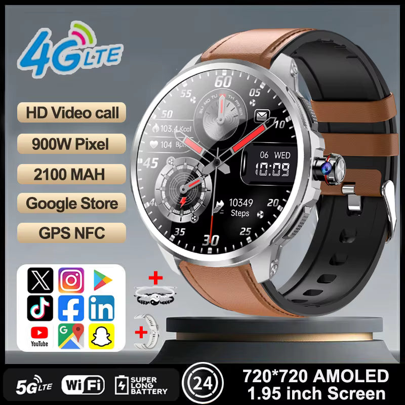 4G/3G Full Network Smart Watch 1.95 inch AMOLED Big Screen HD Video Call 16GB+256GB RAM Google Play Smartwatch WIFI GPS Watches