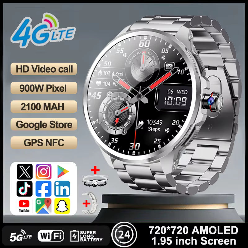4G/3G Full Network Smart Watch 1.95 inch AMOLED Big Screen HD Video Call 16GB+256GB RAM Google Play Smartwatch WIFI GPS Watches