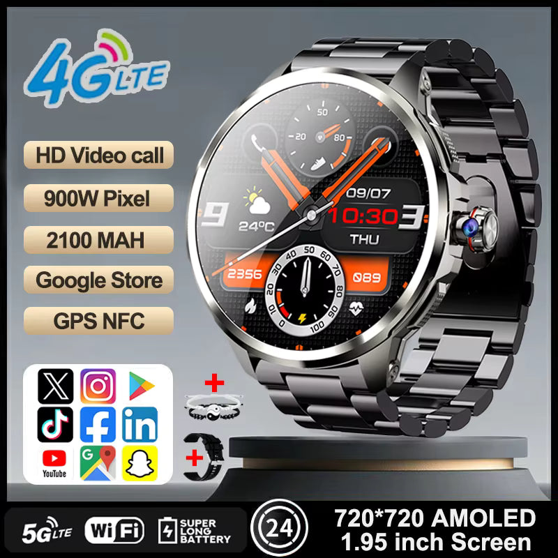 4G/3G Full Network Smart Watch 1.95 inch AMOLED Big Screen HD Video Call 16GB+256GB RAM Google Play Smartwatch WIFI GPS Watches