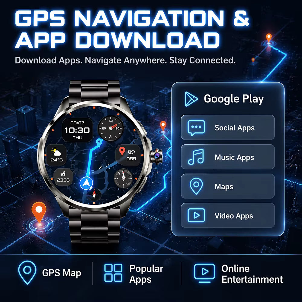 4G/3G Full Network Smart Watch 1.95 inch AMOLED Big Screen HD Video Call 16GB+256GB RAM Google Play Smartwatch WIFI GPS Watches 5