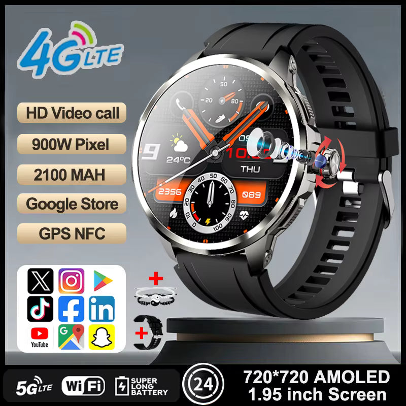 4G/3G Full Network Smart Watch 1.95 inch AMOLED Big Screen HD Video Call 16GB+256GB RAM Google Play Smartwatch WIFI GPS Watches