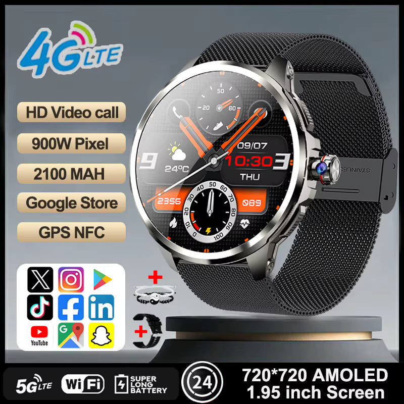 4G/3G Full Network Smart Watch 1.95 inch AMOLED Big Screen HD Video Call 16GB+256GB RAM Google Play Smartwatch WIFI GPS Watches