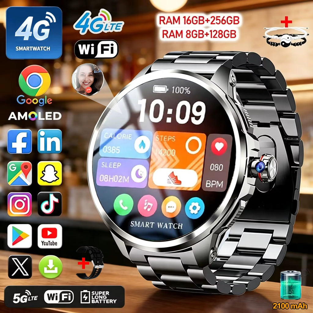 4G/3G Full Network Smart Watch 1.95 inch AMOLED Big Screen HD Video Call 16GB+256GB RAM Google Play Smartwatch WIFI GPS Watches 1