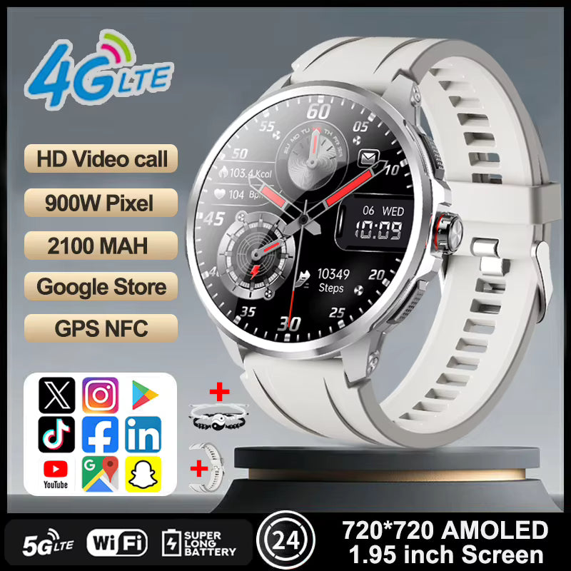 4G/3G Full Network Smart Watch 1.95 inch AMOLED Big Screen HD Video Call 16GB+256GB RAM Google Play Smartwatch WIFI GPS Watches