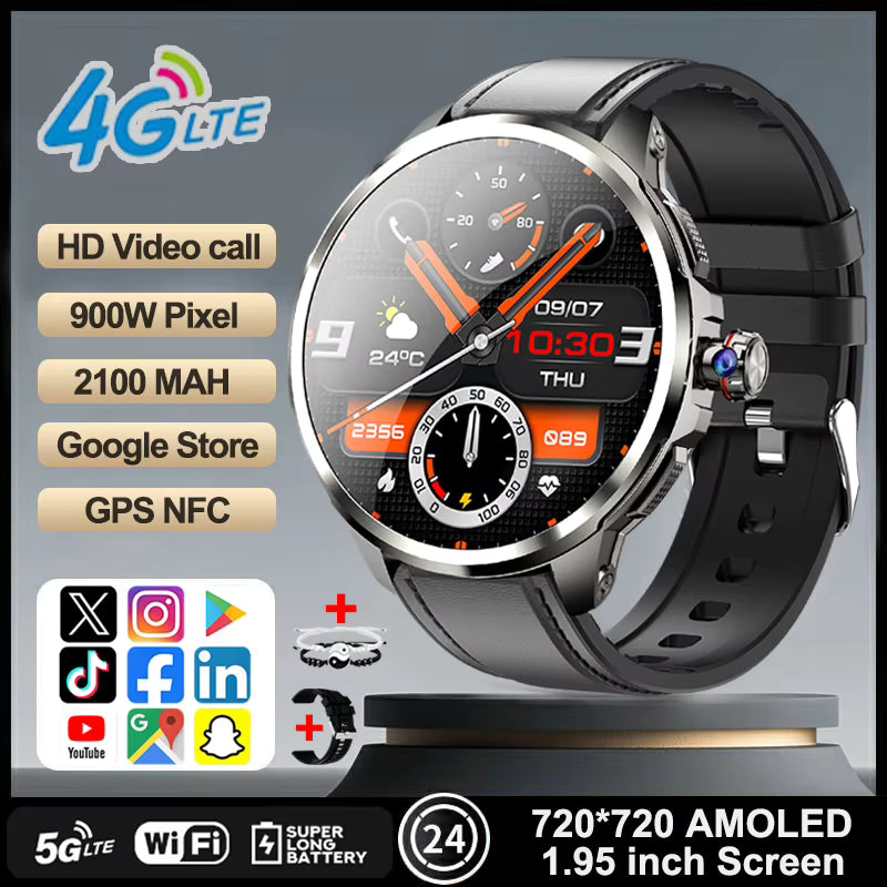 4G/3G Full Network Smart Watch 1.95 inch AMOLED Big Screen HD Video Call 16GB+256GB RAM Google Play Smartwatch WIFI GPS Watches