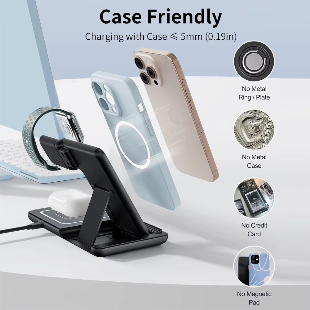 3 in 1 Foldable Night Light Wireless Charger Stand For iPhone 17 16 15 14 Apple Watch 2-11 SE Airpods Pro Fast Charging Station 5
