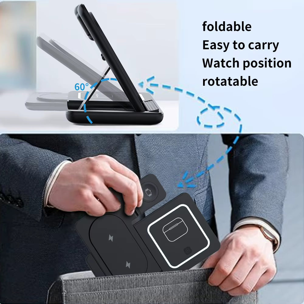 3 in 1 Foldable Night Light Wireless Charger Stand For iPhone 17 16 15 14 Apple Watch 2-11 SE Airpods Pro Fast Charging Station 4