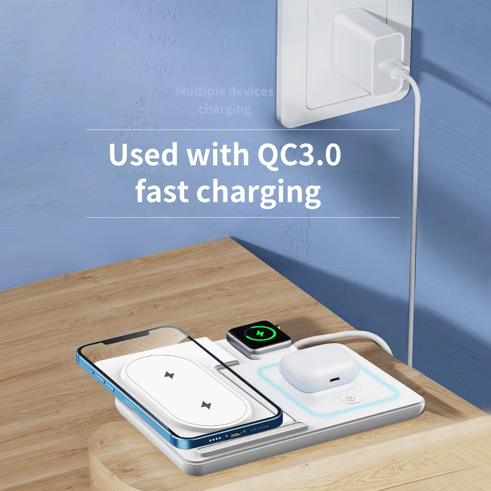 3 in 1 Foldable Night Light Wireless Charger Stand For iPhone 17 16 15 14 Apple Watch 2-11 SE Airpods Pro Fast Charging Station 3