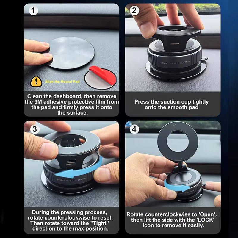Car Phone Magnetic Stand Mechanical Vacuum Suction Cup Rotate 360° Magnetic Adsorption Bracket Navigation Universal Holder 6