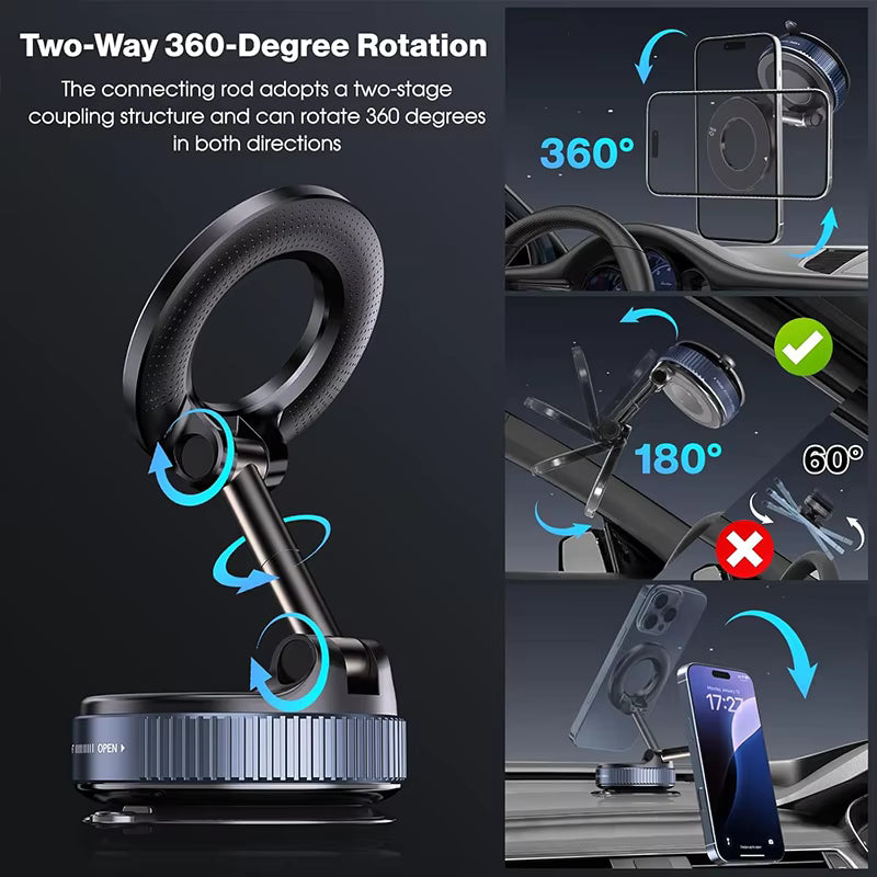 Car Phone Magnetic Stand Mechanical Vacuum Suction Cup Rotate 360° Magnetic Adsorption Bracket Navigation Universal Holder 2
