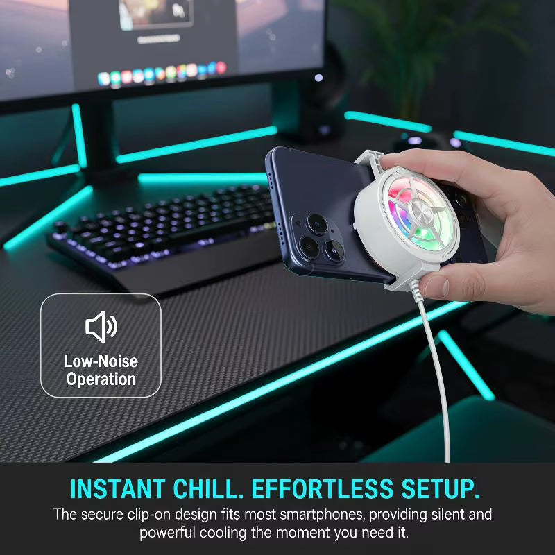 Clip On Phone Cooler Fan Low Noise RGB Light USB Powered Fast Phone Radiator for Outdoor Vlogging Gaming 4