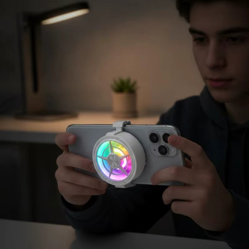 Clip On Phone Cooler Fan Low Noise RGB Light USB Powered Fast Phone Radiator for Outdoor Vlogging Gaming 1