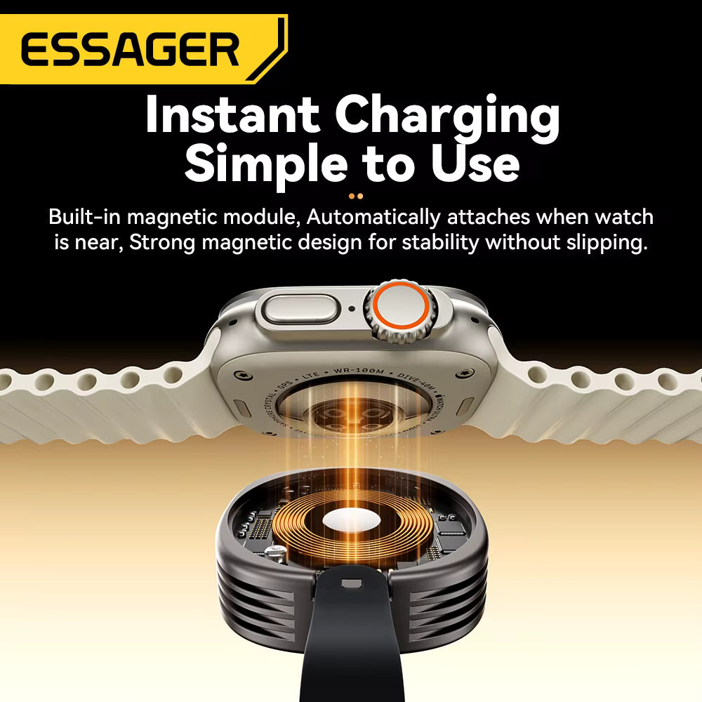 Essager Magnetic Wireless Charger for Apple Watch 8 7 6 5 4 3 2 SE Portable USB Type C Magnetic Fast Charger for iWatch Ultra 2