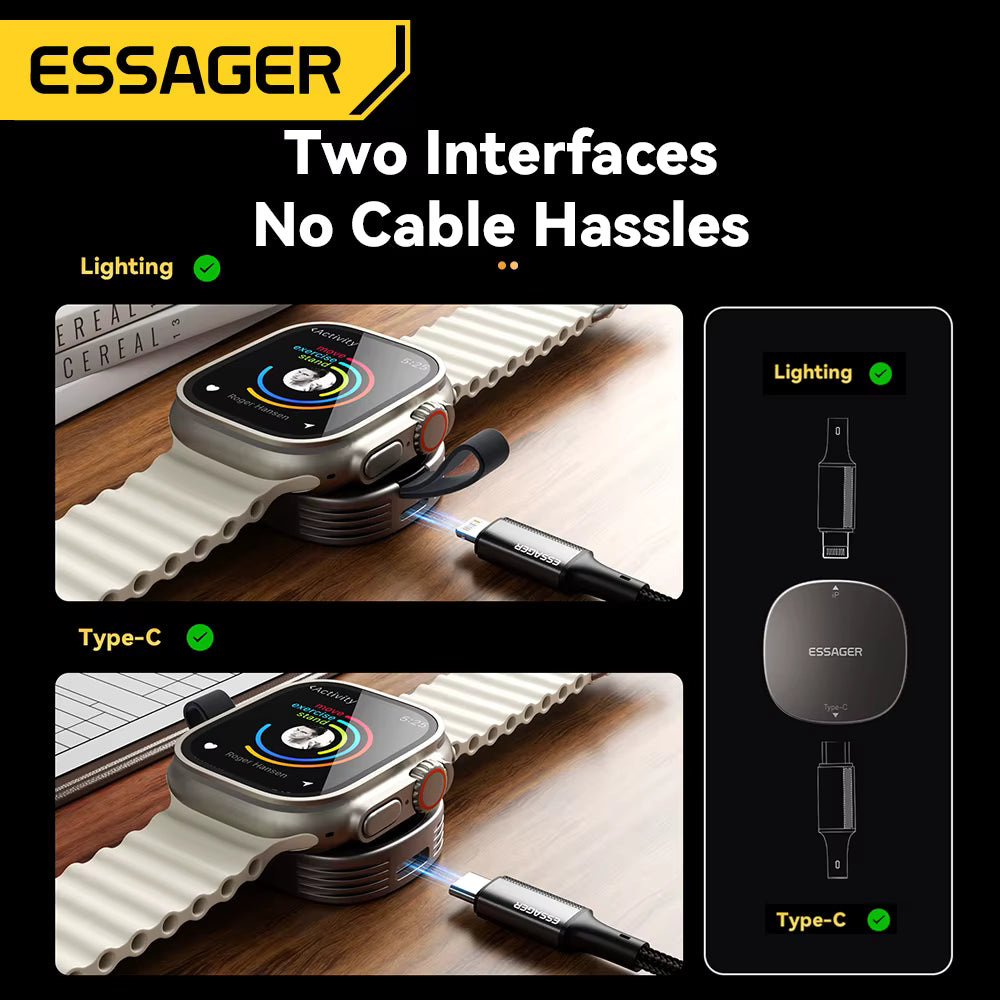 Essager Magnetic Wireless Charger for Apple Watch 8 7 6 5 4 3 2 SE Portable USB Type C Magnetic Fast Charger for iWatch Ultra 4