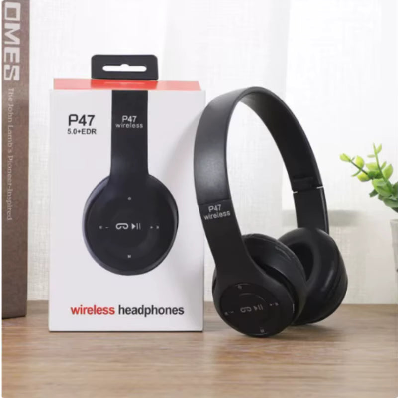 P47 Wireless 5.0 Overhead Bluetooth Headphones for Music with Deep Bass Universal Compatibility High-Quality Sound Earphones