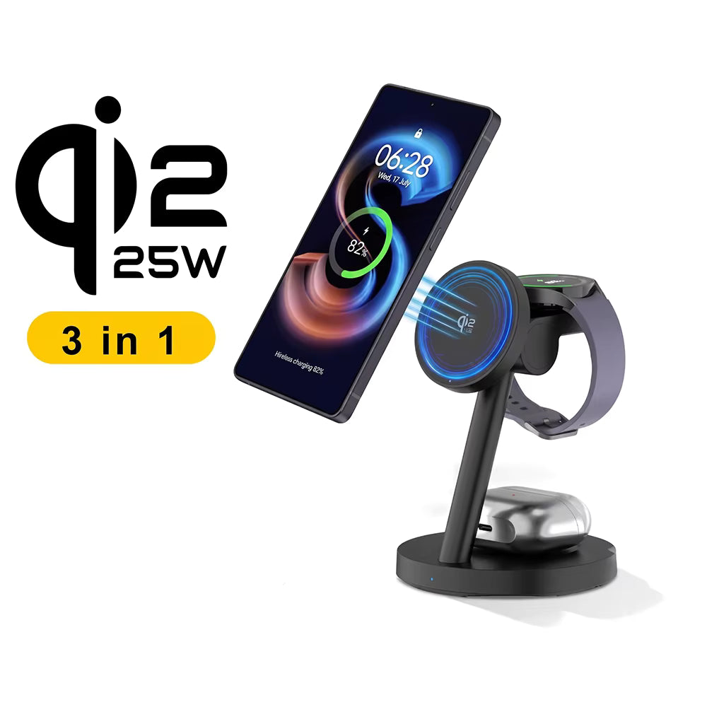 25W Qi2.2 3-in-1 Fast Wireless Charger Stand + 45W Plug For iPhone 17 16 Plus Pro Max Apple Watch Ultra 3 2 S11 S10 AirPods 2