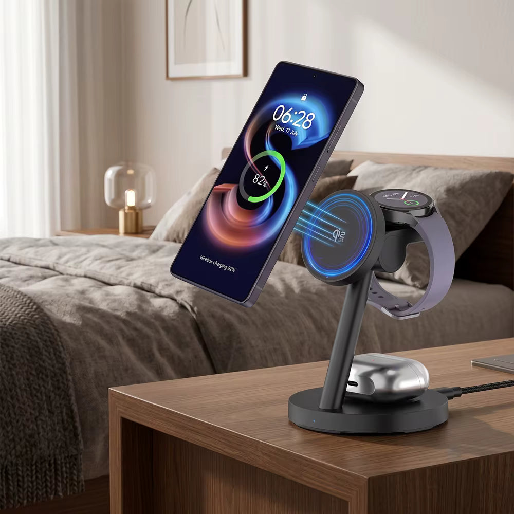 25W Qi2.2 3-in-1 Fast Wireless Charger Stand + 45W Plug For iPhone 17 16 Plus Pro Max Apple Watch Ultra 3 2 S11 S10 AirPods 1